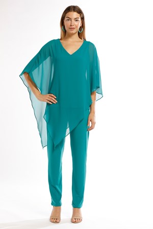 Belinda Chiffon Angled Top With Soft Knit Lining -Teal